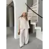 Keten Kısa Kollu Cepli Gömlek Pantolon ikili Takım - Beyaz