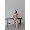 Keten yelek pantolon takım bej pt