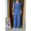Keten yelek pantolon takım indigo pt