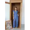 Keten yelek pantolon takım indigo pt