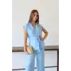 Keten yelek pantolon takım mavi pt