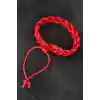 Kırmızı Örgü Deri Erkek Bileklik