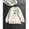 Kışlık Bisiklet Yaka Baskılı SweatShirt - Beyaz