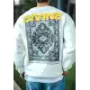 Kışlık Bisiklet Yaka Baskılı SweatShirt - Beyaz