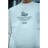 Kışlık Bisiklet Yaka Ön Ve Arka Baskılı SweatShirt - Beyaz