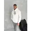 Kışlık Üç İplik Kapüşonlu SweatShirt - Beyaz