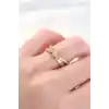 Kıvrım Model Gold Renk Zirkon Taşlı Ayarlanabilir Yüzük