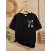 Kız Çocuk Bisiklet Yaka Baskılı T-Shirt - Siyah