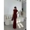Kolsuz Uzun Likralı Elbise - Bordo