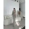 Kolsuz Uzun Likralı Elbise - Gri