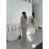 Kolsuz Uzun Likralı Elbise - Gri