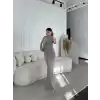 Kolsuz Uzun Likralı Elbise - Gri