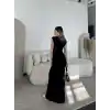 Kolsuz Uzun Likralı Elbise - Siyah