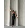 Krinkıl tek omuz uzun elbise siyah s25455