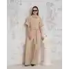 Kuşaklı gömlek yaka salaş tulum bej s255822