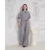 Kuşaklı gömlek yaka salaş tulum gri s255822