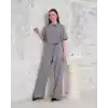 Kuşaklı gömlek yaka salaş tulum gri s255822