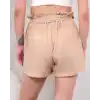 Kuşaklı keten şort bej s255265