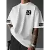 LB Baskılı Ön Arka Oversize Bisiklet Yaka Kısa Kol T-shirt - Beyaz