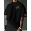 LB Ön Arka Baskılı Oversize Bisiklet Yaka Yazlık T-shirt - Siyah