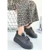 Leope Siyah Cilt Bağcıklı Spor Ayakkabı