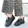 Leope Siyah Cilt Bağcıklı Spor Ayakkabı