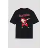 Merry Christmas Baskılı Noel Babalı T-shirt - Siyah