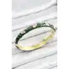 Mineli Pirinç Gold Renk Yeşil Çiçek Motifli Kadın Kelepçe