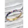 Mineli Pirinç Mor Çiçek Motifli Gold Kadın Kelepçe