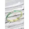 Mineli Pirinç Zirkon Taşlı Yeşil Çiçek Motifli Gold Kadın Kelepçe