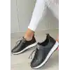 Monya Siyah Cilt Bağcıklı Spor Ayakkabı