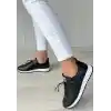 Monya Siyah Cilt Bağcıklı Spor Ayakkabı