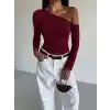 Omuz detaylı kollu bluz bordo f2336