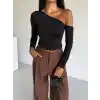 Omuz detaylı kollu bluz siyah f2336