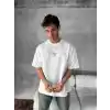 Ön ve Arka Baskılı Oversize Bisiklet Yaka T-shirt- Beyaz