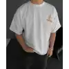 Ön ve Arka Baskılı Oversize Bisiklet Yaka T-shirt - Beyaz