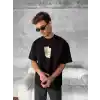 Ön ve Arka Baskılı Oversize Bisiklet Yaka T-shirt - Siyah