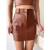 Önden iki cepli deri etek kahve h240040