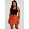 Önden iki cepli deri etek turuncu h240040