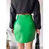 Önden iki cepli deri etek yeşil h240040