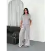 Osy Modal Yumuşak Dokulu Kumaş Bisiklet Yaka T-shirt Bol paça Pantalon ikili Takım - Boyalı Gri