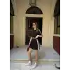Osy Modal yumuşak dokulu Kumaş Kadın Parçalı Bisiklet Yaka T-shirt Mini Şortlu Etek İkili Takım - Siyah