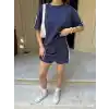 Osy Modal yumuşak dokulu Kumaş Kadın Parçalı Bisiklet Yaka T-shirt Mini Şortlu Etek İkili Takım -Lacivert