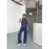 Osy Modal Yumuşak Dokulu Kumaş Kısa Kollu Bluz Rahat Pantalon ikili Takım- Lacivert