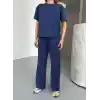 Osy Modal Yumuşak Dokulu Kumaş Kısa Kollu Bluz Rahat Pantalon ikili Takım- Lacivert