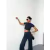 Osy Modal Yumuşak Dokulu Kumaş Kısa Kollu Crop Alt ispanyol Paça Pantalon ikili Takım - Füme