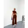 Osy Modal Yumuşak Dokulu Kumaş Kısa Kollu Crop Alt ispanyol Paça Pantalon ikili Takım - Kahverengi