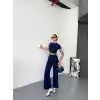 Osy Modal Yumuşak Dokulu Kumaş Kısa Kollu Crop Alt ispanyol Paça Pantalon ikili Takım - Lacivert