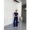 Osy Modal Yumuşak Dokulu Kumaş Kısa Kollu Crop Alt ispanyol Paça Pantalon ikili Takım - Lacivert
