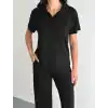 Osy Modal Yumuşak Dokulu Kumaş Kısa Kollu Yakalı T-shirt Pantalon ikili Takım- Siyah
